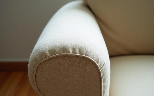 The same armchair armrest after cleaning, with dirt and stains removed and fabric looking refreshed.