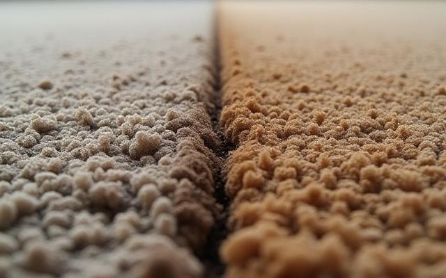 Half-cleaned rug, showing a clear division between dirty and clean areas.