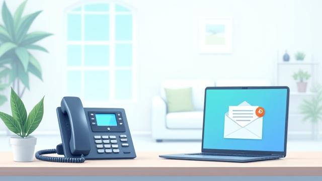 Illustration of a clean office with a phone and email icon